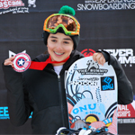 Isabella Gomez on the national snowboard championship podium